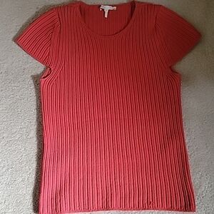 Pink Ribbed Fitted Short Sleeve Tee